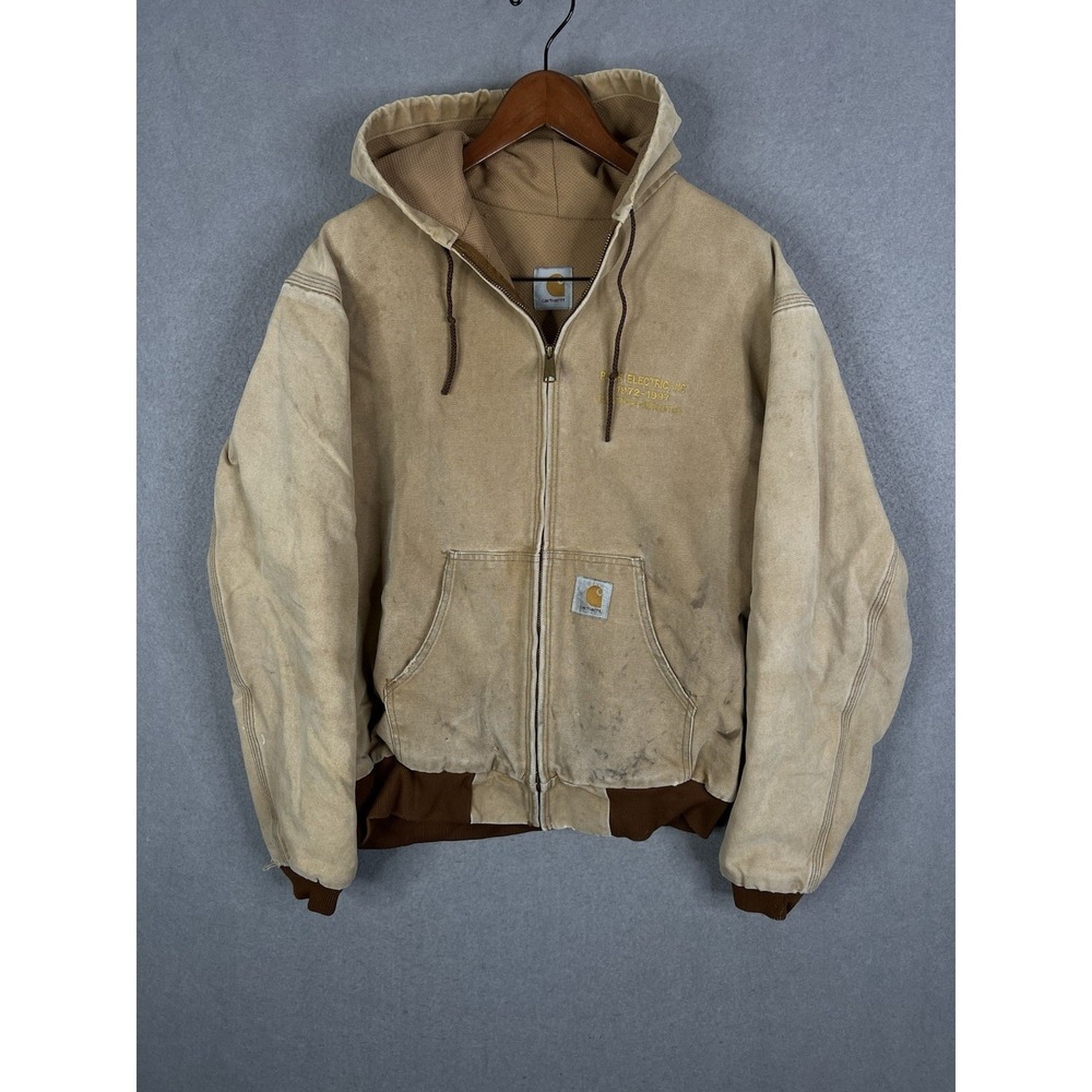 VTG Carhartt Jacket Mens L J25 Hooded Coat 90s Y2K Embroidered